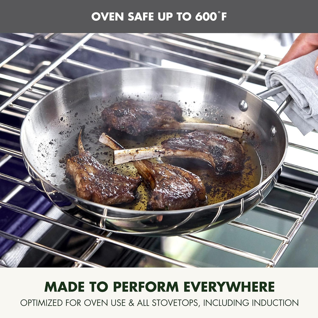 GreenPan Valencia Pro Tri-Ply Stainless Steel 8', 9.5' & 11' Frying Pan Skillet Set, Induction Ready, Mirror Finish, Dishwasher Safe & Oven/Broiler Safe to 600F, Compatible with All Cooktops
