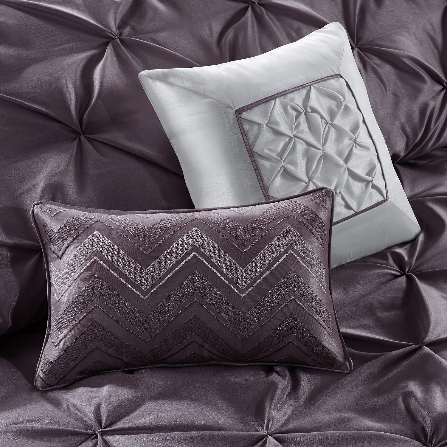 Madison Park Essentials King Comforter Set, 24 Piece Bedding With Matching Curtains, Decorative Pillows, Luxe Diamond Tufting , Room in a Bag Joella Collection, Plum King