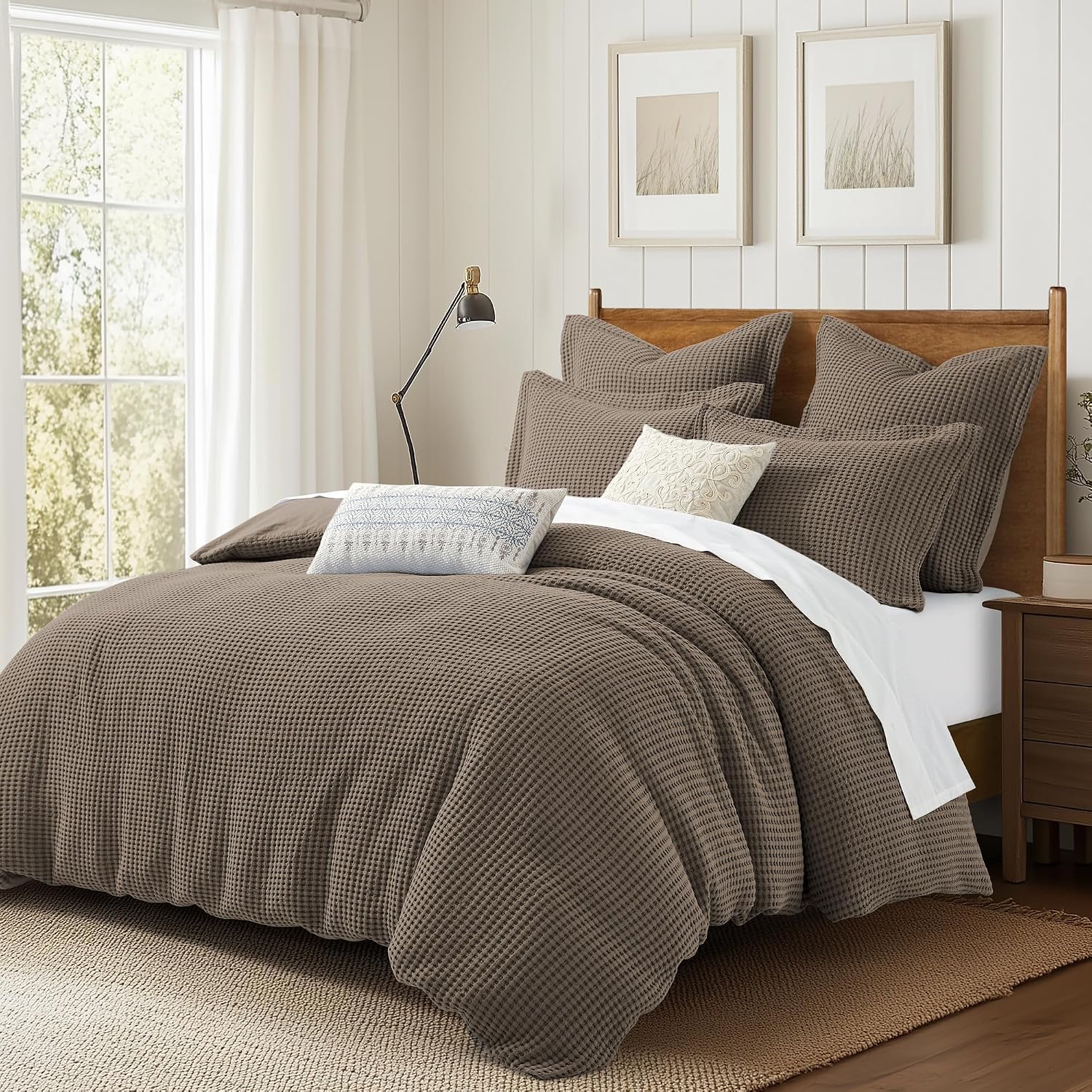 Levtex Home Mills Waffle Queen Duvet Cover Set (90x94in) with 2 Pillow Shams (26x20in) - Latte - 100% Cotton Queen Size Duvet Cover Set - Soft, Pre-Washed