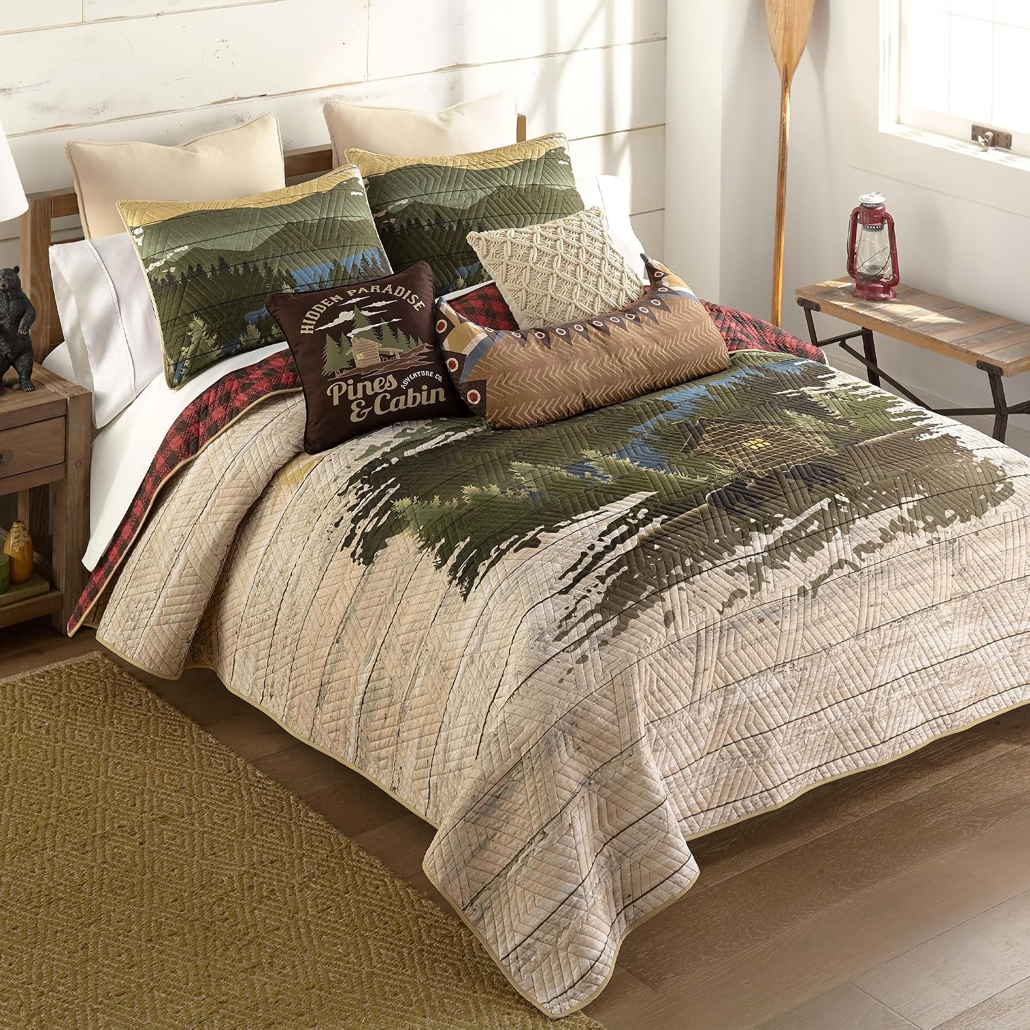 Donna Sharp Allegheny Polyester Quilted Bedding Set - 3-Piece King Size Quilt Set - Includes 1 Quilt and 2 Pillow Shams - Machine Washable - Perfect for Rustic Decor