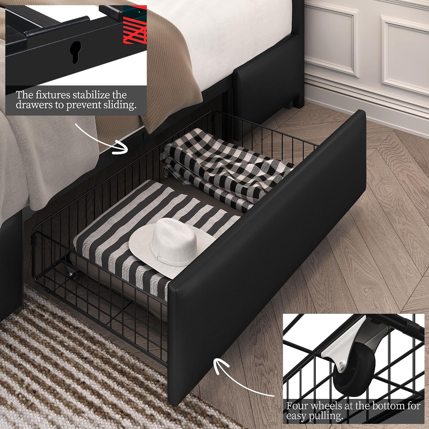 Yaheetech Full Bed Frame Upholstered Bed Frame with Adjustable Diamond Button-Tufted Headboard/3 Drawers Storage, Full Platform Bed/Strong Wooden Slats, Black Full Bed