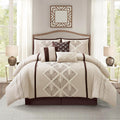 Stratford Park Brown Comforter Set King Size, 7 Piece, Terry Embroidery Geometric Home Decor, Matcking Bed Skirt, Pillows & Shams, All Season Bedding Set