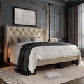 GalnFu Queen Size Bed Frame with Button Tufted Upholstered Headboard, Platform Bed Frame w/Sturdy Base Supports, Noise Free, No Box Spring Needed, Easy Assembly, Beige