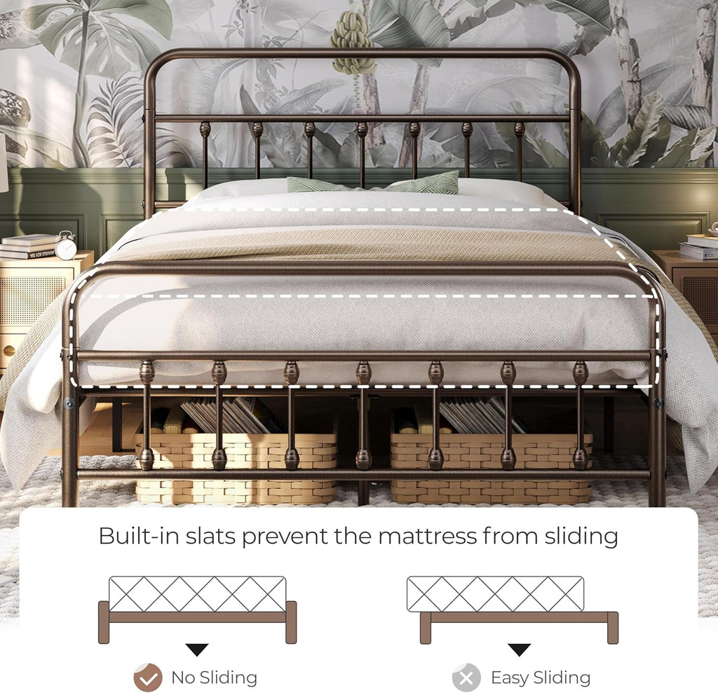 Yaheetech Classic Metal Platform Bed Frame Mattress Foundation with Victorian Style Iron-Art Headboard/Footboard/Under Bed Storage/No Box Spring Needed/Queen Size Bronze