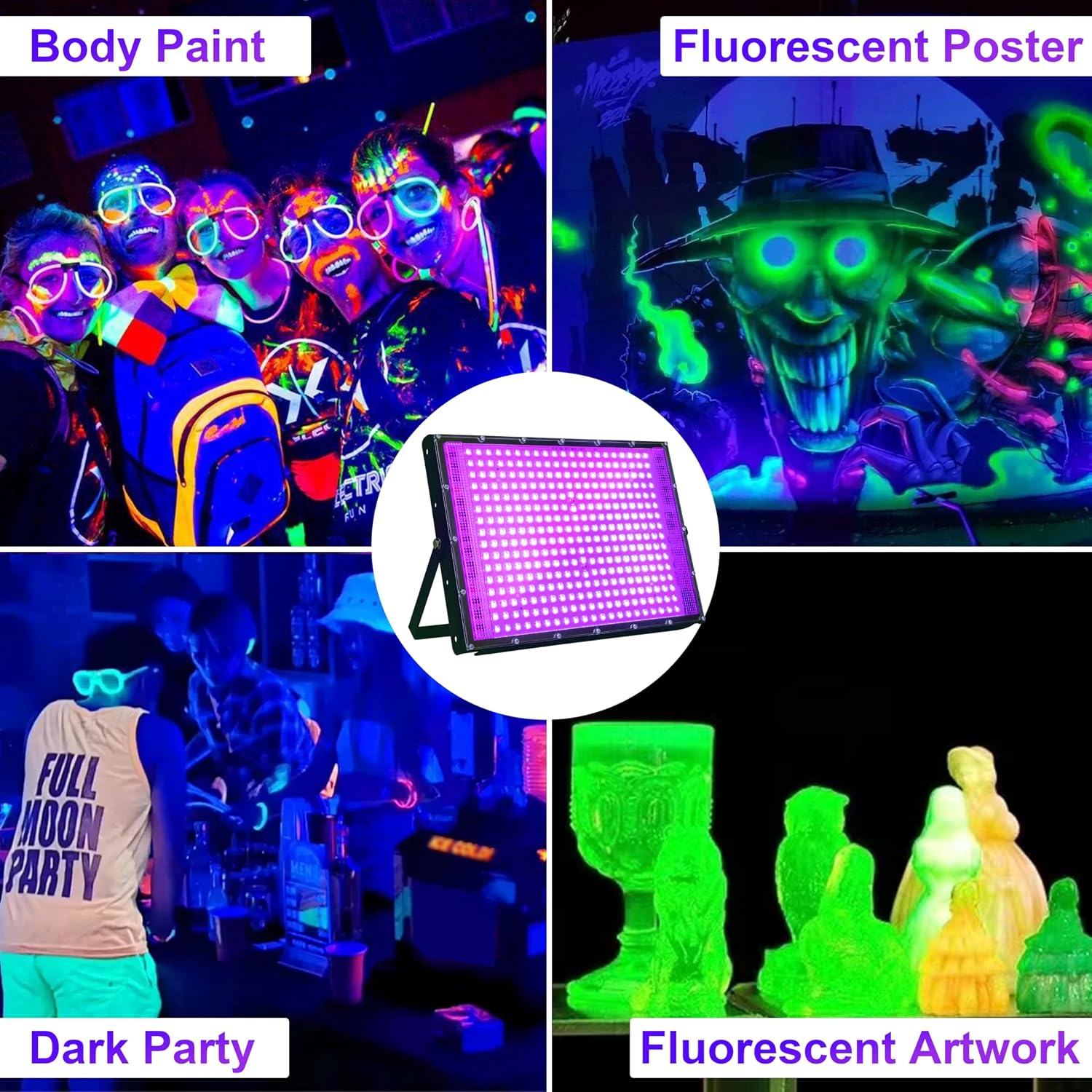 4 Pack 300W Blacklight 336 LEDs, UV Lamp Black Lights for Glow Party, 395nm, IP65 Outdoor Black Light Fixture for Halloween, Glow in The Dark Party, Fluorescent Poster Tapestry, Body Painting