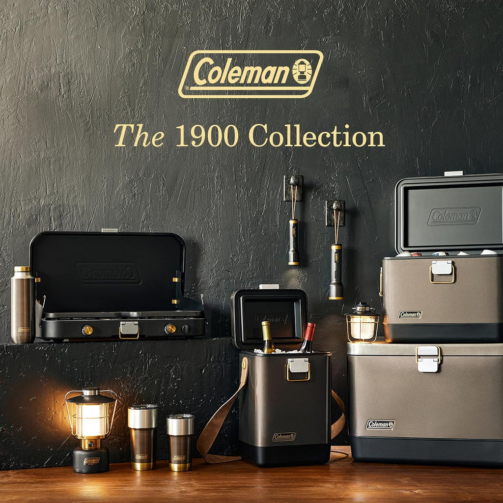 Coleman 1900 Collection 3-in-1 Propane Camping Stove, Cast Iron Grill & Griddle Accessories Included, 24,000 BTUs Across 2 Adjustable Burners with Wind Guards & Matchless Lighting