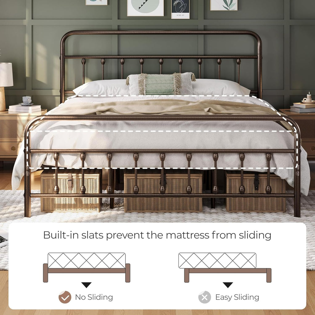 Yaheetech Classic Metal Platform Bed Frame Mattress Foundation with Victorian Style Iron-Art Headboard/Footboard/Under Bed Storage/No Box Spring Needed/King Size Bronze