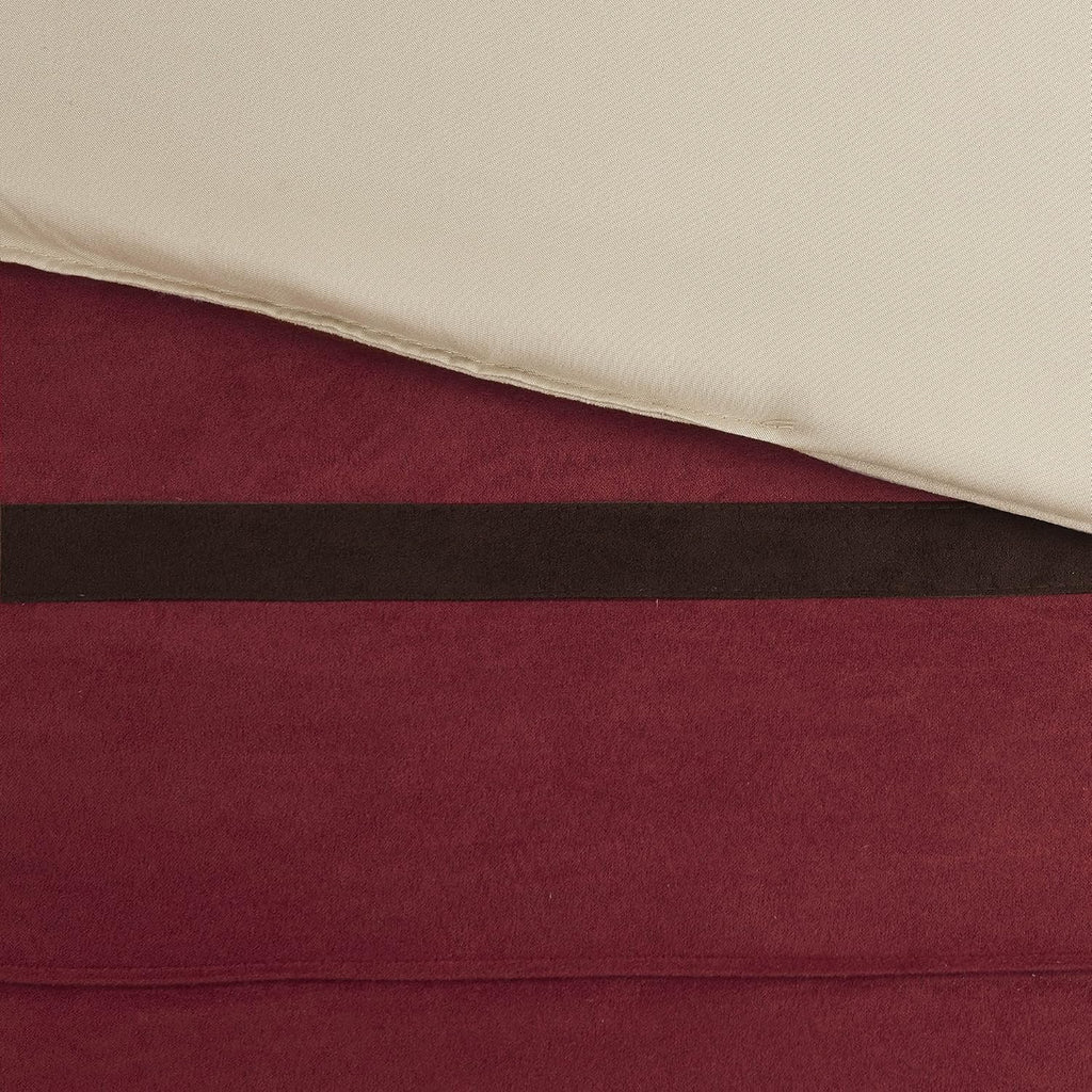 Madison Park Cozy Comforter Set-Luxury Faux Suede Design, Striped Accent, All Season Down Alternative Bedding, Matching Shams, Decorative Pillow, Red, California King (104 in x 92 in)