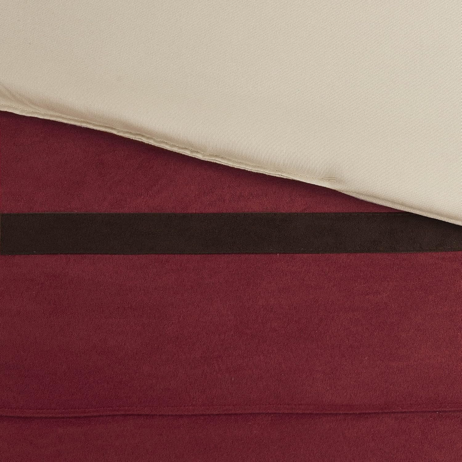 Madison Park Cozy Comforter Set-Luxury Faux Suede Design, Striped Accent, All Season Down Alternative Bedding, Matching Shams, Decorative Pillow, Red, California King (104 in x 92 in)