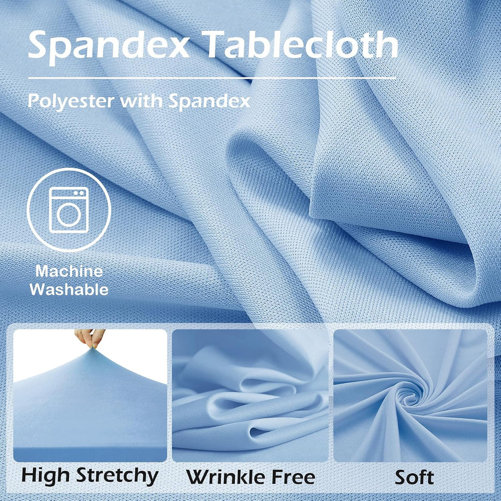 6 pk Blue Round Spandex Tablecloths 60 in with Ruffled Skirt,Wrinkle Free High-Stretch 120 inch Table Cloth Round Fitted 5ft Tables Baby Blue Spandex Table Covers 5ft for Party Wedding Banquet
