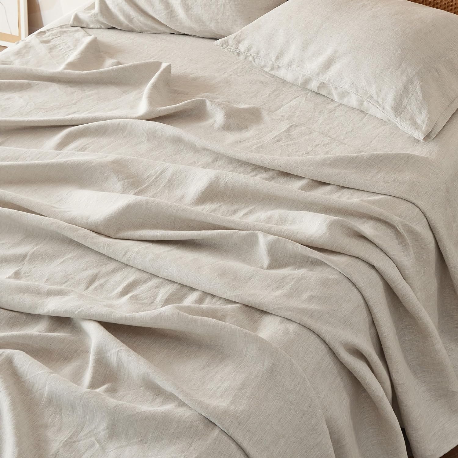 Bedsure King Size Bed Sheets - Cotton Linen Sheet Set, PureWoven Soft, Breathable & Anti-Pilling, Deep Pocket King Fitted Bedsheets Up to 16 Inches, 4 Pieces, Linen
