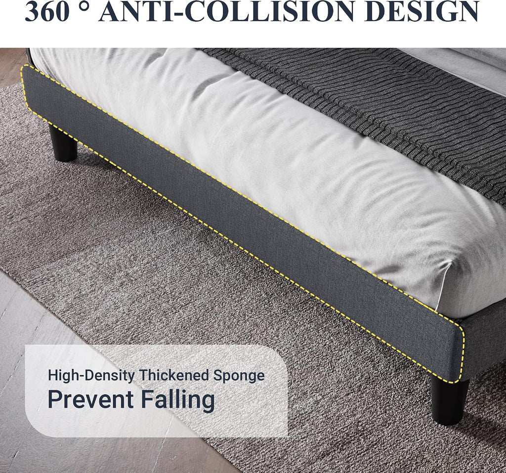 Allewie Queen Size Bed Frame with Button Tufted Wingback Headboard, Upholstered Platform Bed with Wooden Slats Support - No Box Spring Needed, Noise-Free, Easy Assembly, Dark Grey