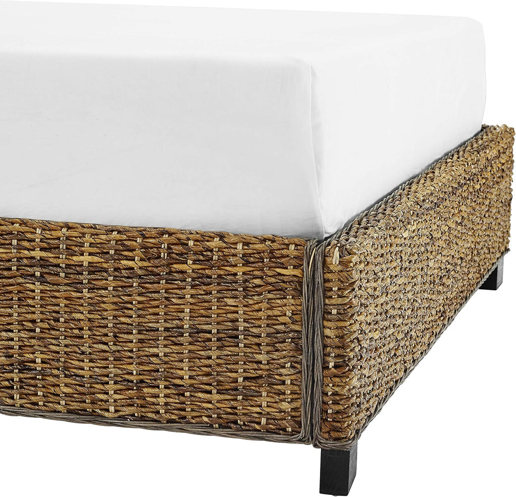 Crosley Furniture Serena Bed, Handwoven Natural Fiber Rattan Headboard and Footboard Set, Banana Leaf, Queen