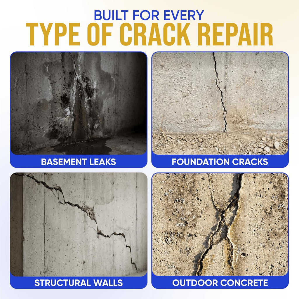 SolidFix 10ft Concrete Crack Repair Kit with All Tools – Professional Urethane Injection System – Wall Repair Paste for DIY Projects -Ideal Crack Filler to Stop Basement & Foundation Leak Permanently