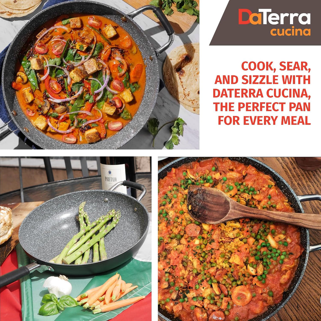 DaTerra Cucina 13' Non-stick Ceramic Frying Pan - Large Nonstick Frying Pan for Cooking - Induction Compatible & Oven Safe, High Heat Resistant - PTFE, Lead, Cadmium & PFOA Free, Made in Italy - Black