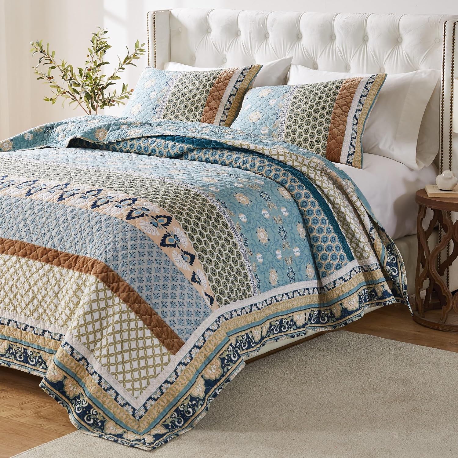 Greenland Home Thalia Quilted Bedding Set, 3-Piece Full/Queen, Blue, One Set