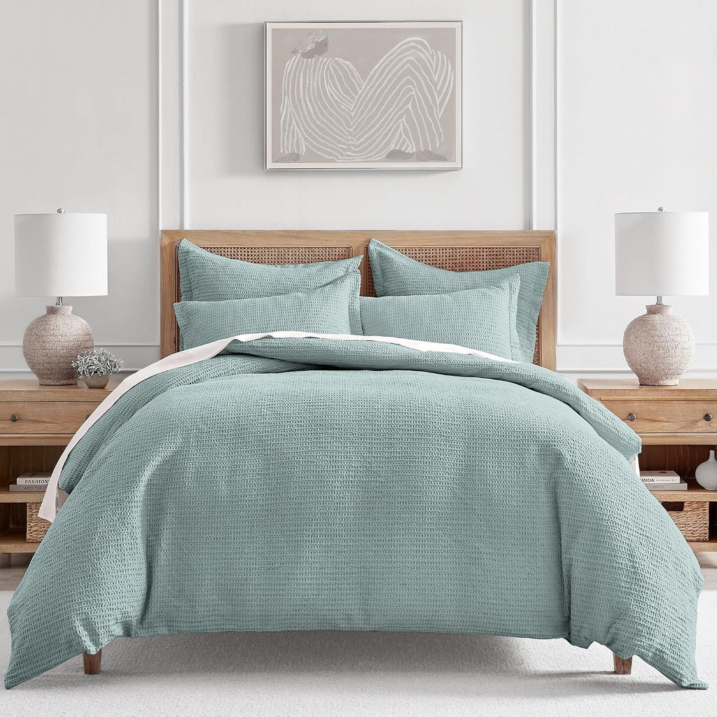 Levtex Home - Cloud Waffle Blue Haze Comforter Set - King Comforter + Two King Pillow Cases - Waffle Weave - Blue Haze - Comforter (106 x 94in.) and Pillow Case (36 x 20in.) - Cotton