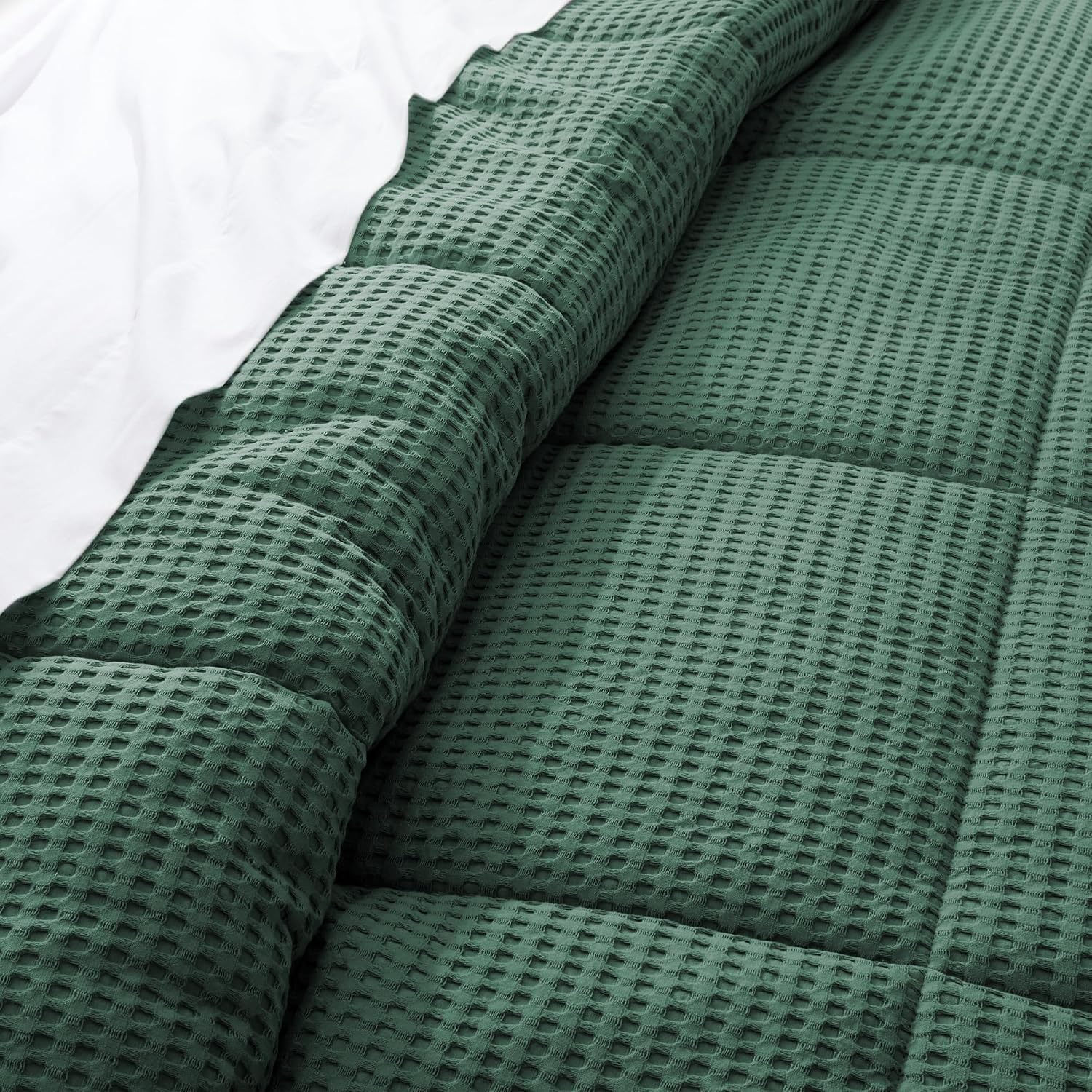 Levtex Home Mills Waffle Twin/Twin XL Comforter Set (68x88in) with 1 Pillow Sham (26x20in) - Forest Green - 100% Cotton Twin Size Comforter Set - Soft, Pre-Washed