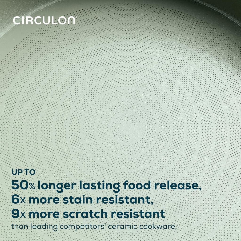 Circulon Halo with LaserDefense Ceramic Nonstick Saute Pan, Helper Handle and Lid, Made without PFAS, Compatible with All Stovetops, Dishwasher & Oven Safe, 5 Quart Multipurpose Nonstick Pan, Sage