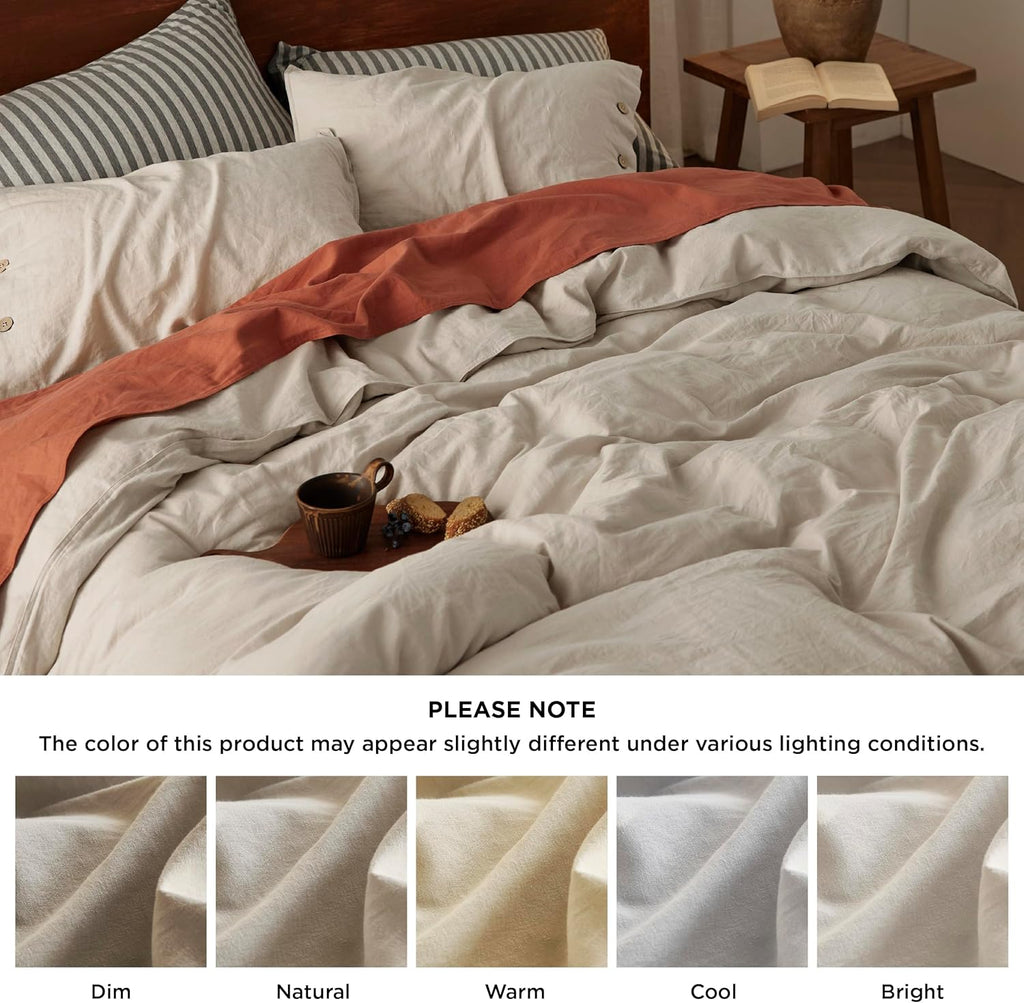 Bedsure Linen Duvet Cover King - Linen Cotton Blend Duvet Cover, PureWoven Cooling & Breathable Bedding Set for Hot Sleepers, Moisture Wicking & Durable Cover Set 3 Piece (Natural Color)