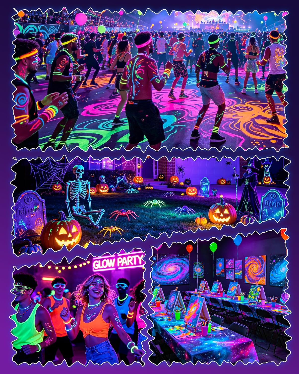 6 Pack 120W Black Light Bar, IP66 Waterproof LED Blacklights with Plug+Switch+5.9ft Cord, Light Up 5000ft² Area, for Halloween Glow Fluorescent Party Bedroom Game Room Body Paint Stage
