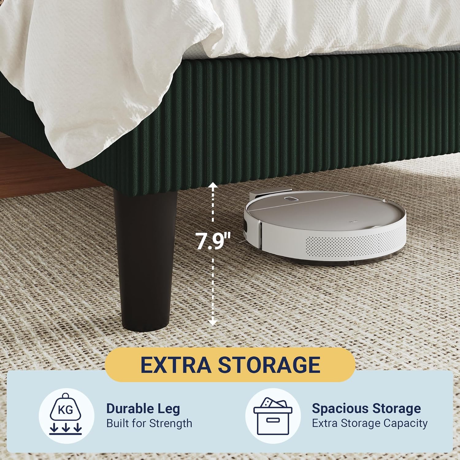 Allewie King Size Upholstered Bed Frame with Vertical Channel Tufted Headboard, Soft Corduroy Fabric Platform Bed, Strong Wooden Slats Support, Easy Assembly, No Box Spring Needed, Dark Green