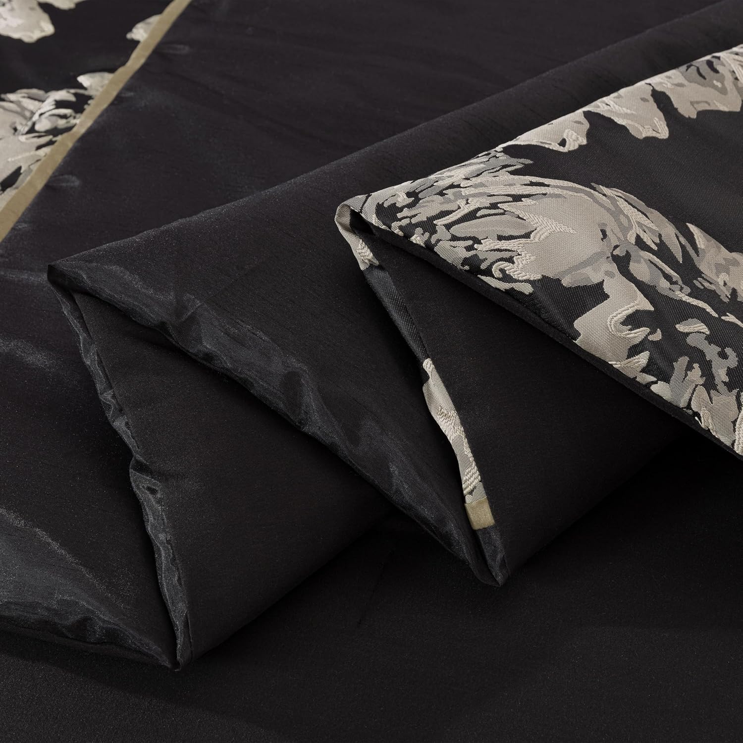 Chezmoi Collection Cameron Comforter Set King Size, 7-Piece Black Gold Hibiscus Floral Jacquard Bedding Set