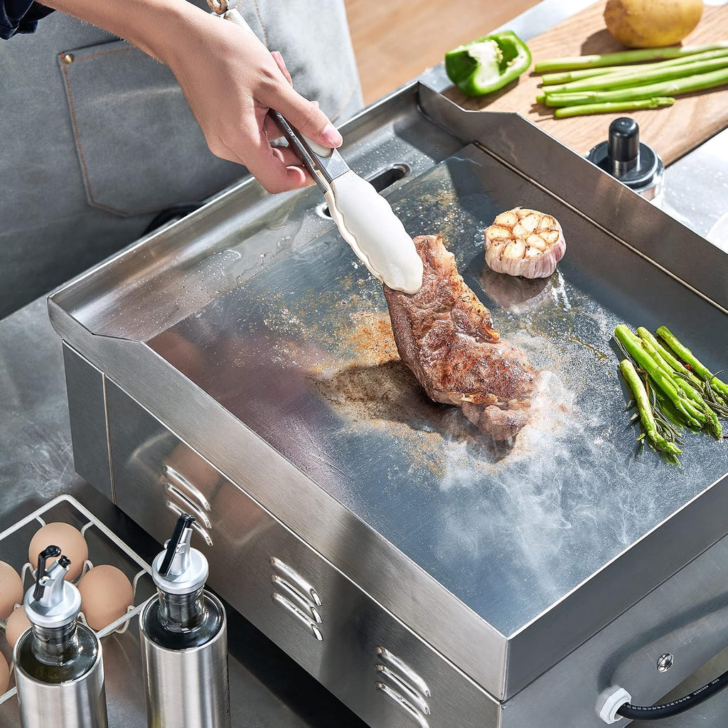 EGGKITPO 14 Inch Electric Griddle 120V 1800W, Non-Stick Flat Top Grill Commercial Electric Countertop Griddles Stainless Steel Adjustable Temperature Control 90℉-575℉ for Home or Restaurant Use