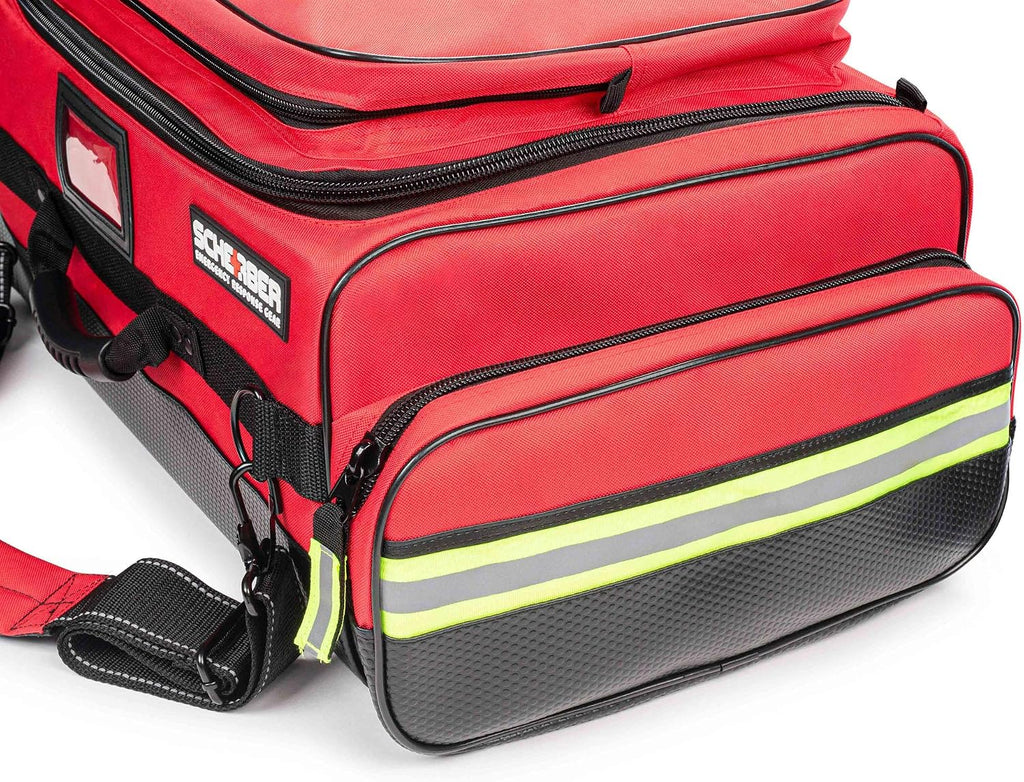 Scherber Fully Stocked First Responder Ultimate Professional EMT/EMS Trauma Kit | HSA/FSA Approved | w/10+ Compartments, Zippered Pockets, Dividers, Oxygen Access & 260+ First Aid Supplies (Red)