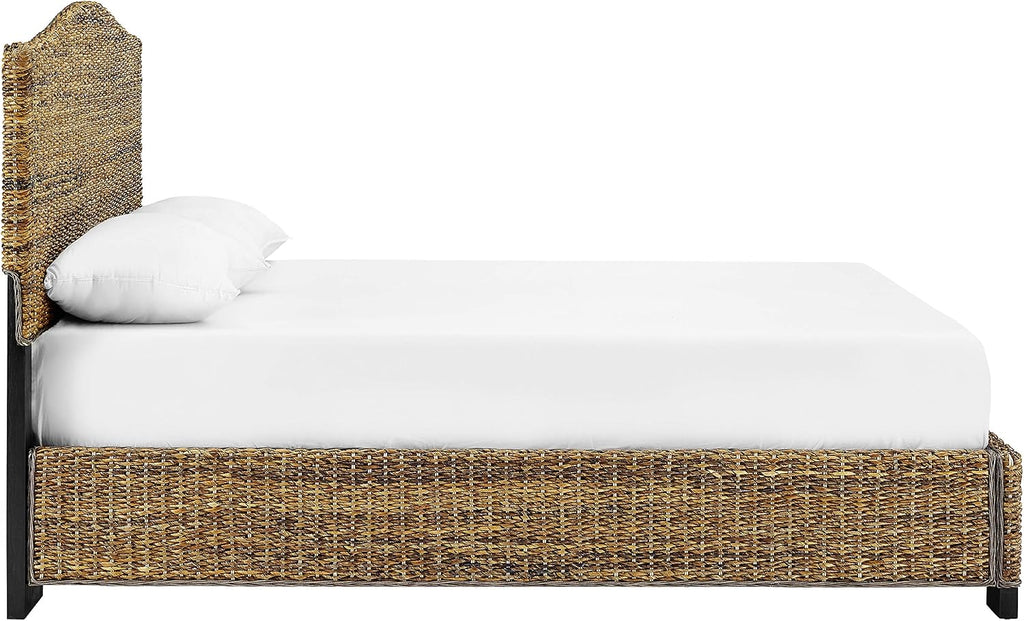 Crosley Furniture Serena Bed, Handwoven Natural Fiber Rattan Headboard and Footboard Set, Banana Leaf, Queen