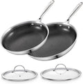 Cooks Standard Hybrid Mutli-Ply Clad 10.5 and 12 Inch Nonstick Frying Pan, Stainless Steel Skillet with Tempered Glass Lids, Cool Handle, Oven Safe, Compatible with All Stovetops, 2-Piece
