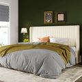 Allewie King Size Velvet Bed Frame/Vertical Channel Tufted Wingback Headboard/Upholstered Platform Bed/No Box Spring Needed/Strong Wooden Slats/Easy Assembly/Cream White