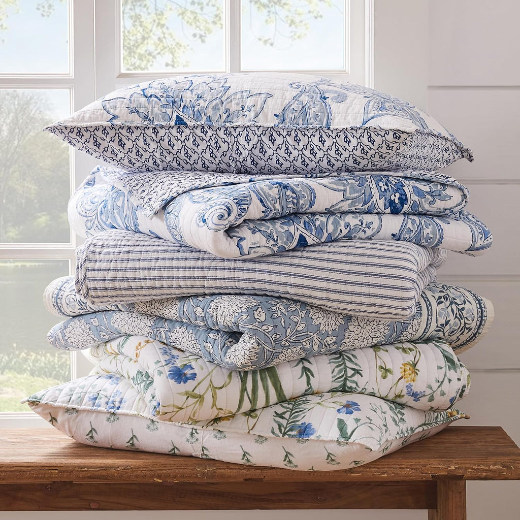 Levtex Home Adare Blue Reversible Full/Queen Quilt Set (88x92in) with 2 Pillow Shams (26x20in) - Floral Bedding - Blue White - Cotton Full/Queen Size Quilt Bedding Set - Lightweight, Soft, Pre-Washed