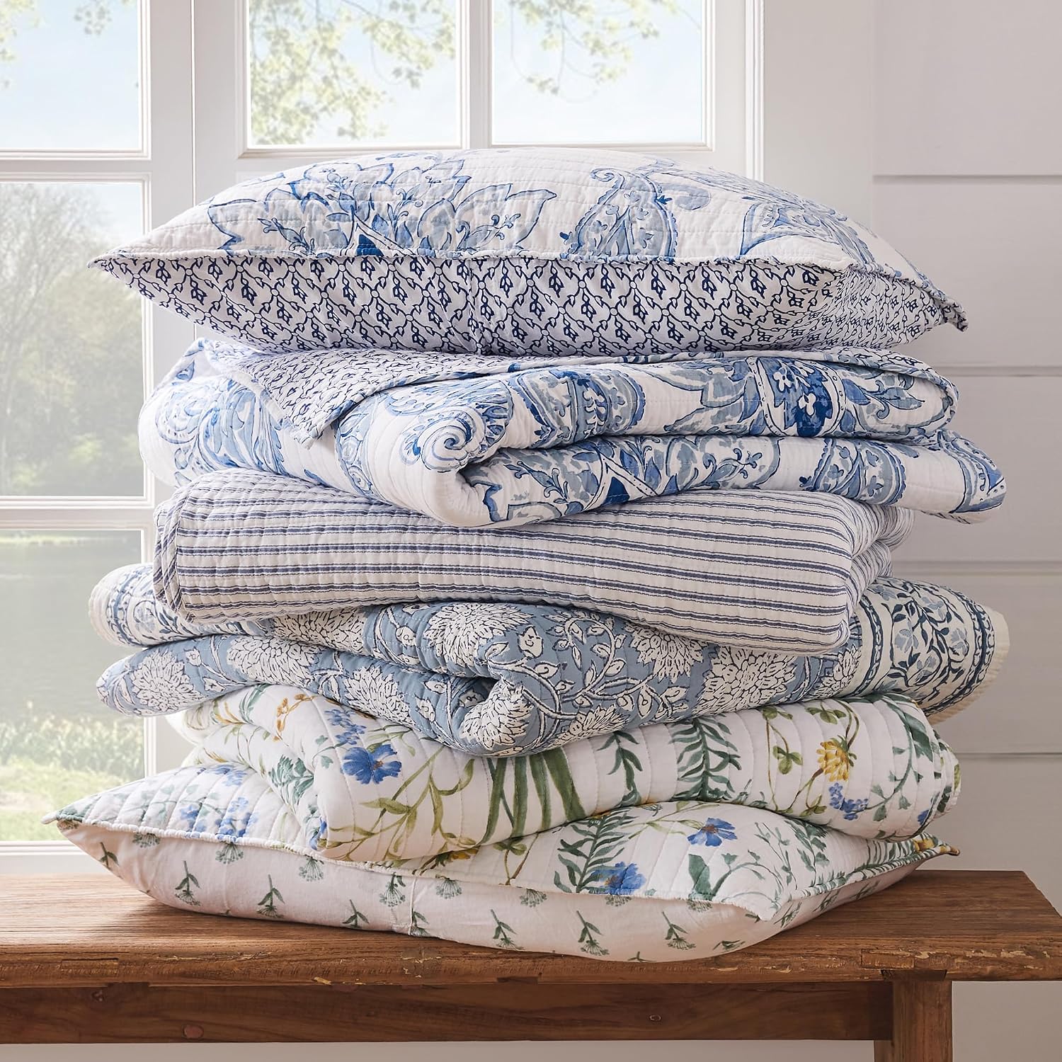 Levtex Home Adare Blue Reversible Full/Queen Quilt Set (88x92in) with 2 Pillow Shams (26x20in) - Floral Bedding - Blue White - Cotton Full/Queen Size Quilt Bedding Set - Lightweight, Soft, Pre-Washed