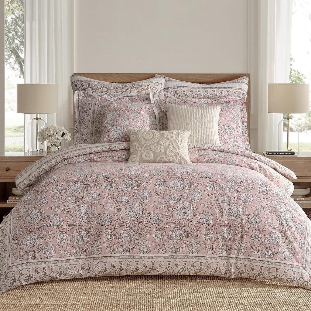 Levtex Home Adare Blush Reversible Full/Queen Comforter Set (90x94in) with 2 Pillow Shams (26x20in) - Floral Bedding - Blush and White - 100% Cotton Full/Queen Size Comforter Set - Soft, Pre-Washed