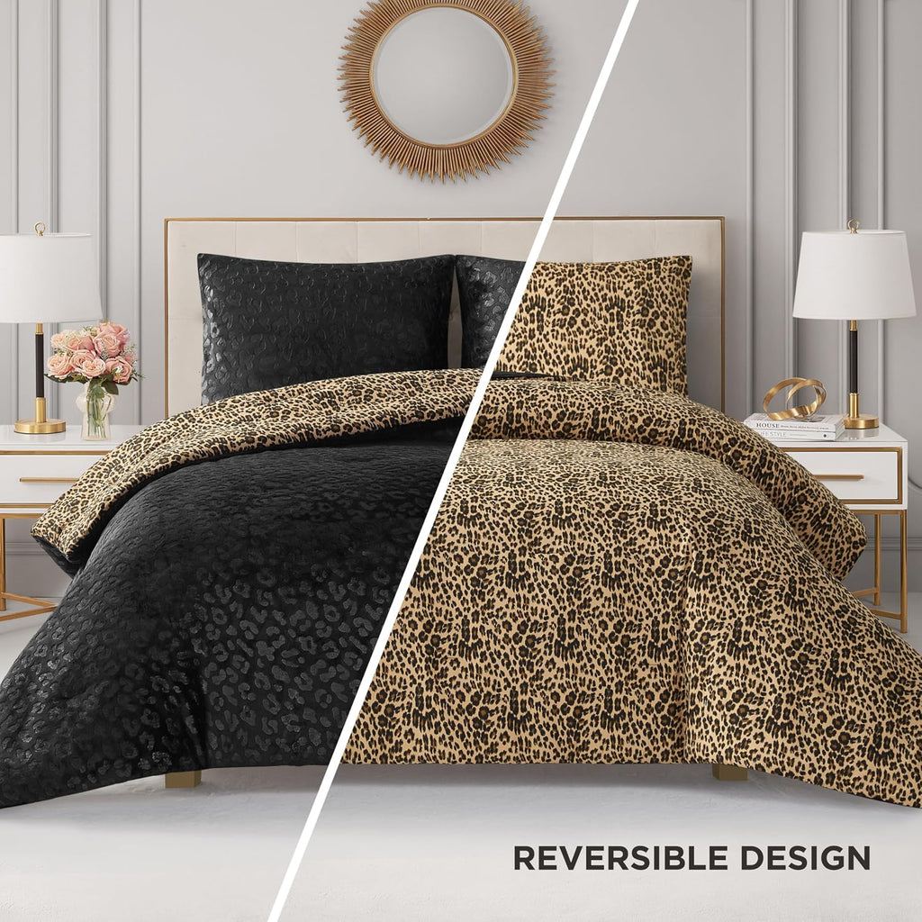 Juicy Couture Embossed Leopard with Royal Leopard Reversible Twin/Twin XL Comforter Set - 2 Piece Stylish Bedding Ensemble