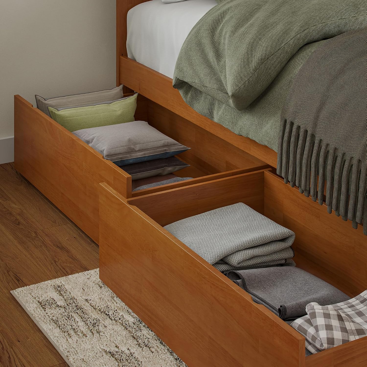 AFI, Nantucket Queen Platform Bed with Footboard & Storage Drawers, Light Toffee