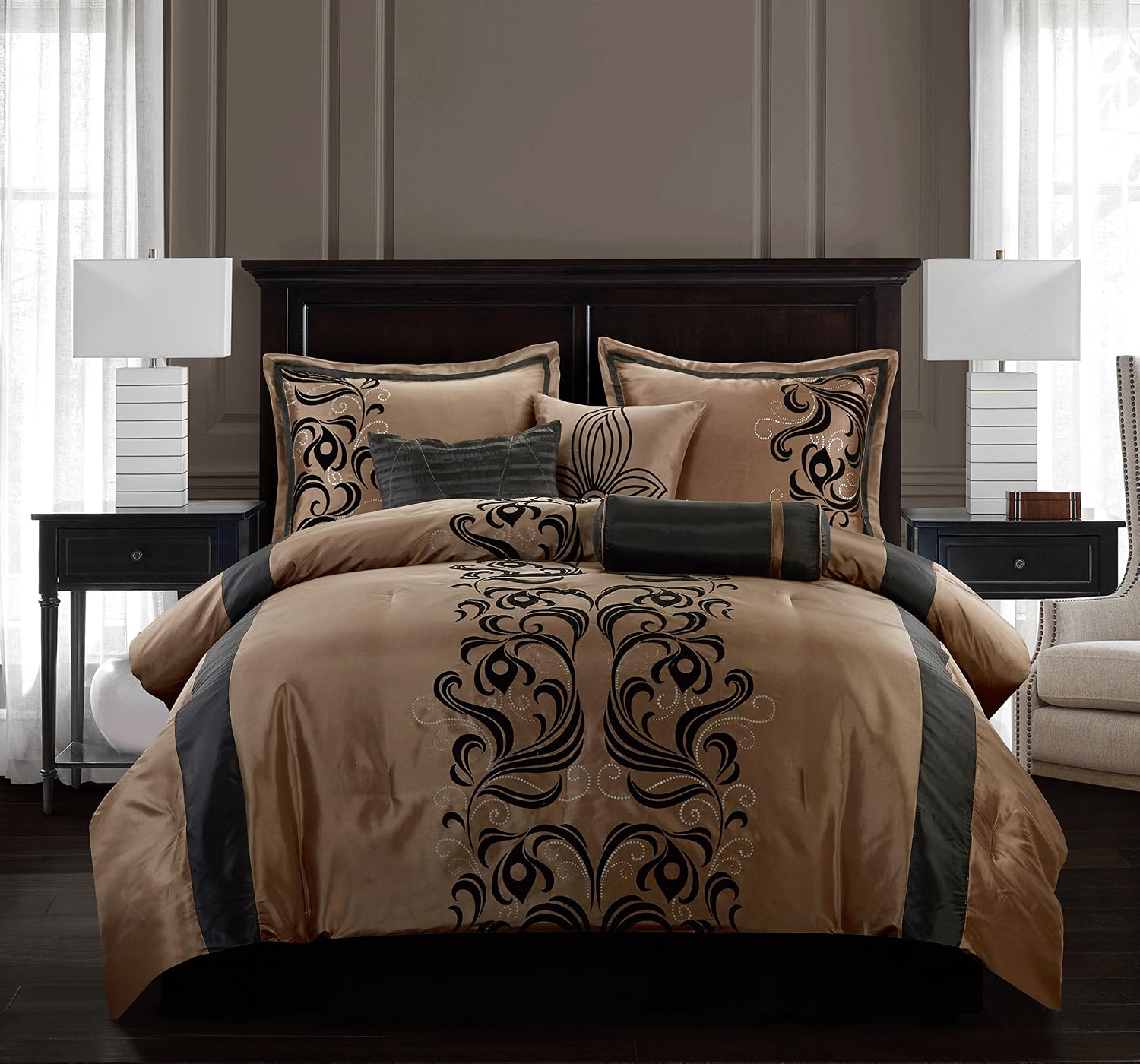 Stratford Park Floral 7-Piece Bedding Comforter Set, Full, Brown Home Decoration