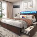Lifezone Queen Bed Frame with 2-Tier Storage Headboard, Metal Platform Bed Frame with 4 Storage Drawers, Built in Charging Station & LED, Noise-Free/Metal Support/No Box Spring Needed, Coffee Brown
