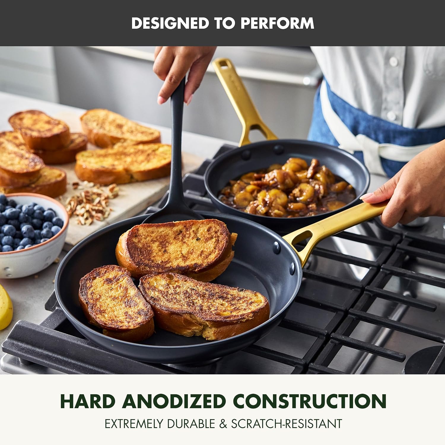 GreenPan Nonstick Reserve Pro 10' & 12' Frying Pan Set, NSF Certified Ceramic, Hard Anodized PFAS-Free Skillets, Stainless Steel Handles, Oven & Dishwasher Safe, Black
