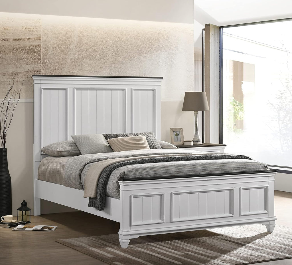 Clelane Wood Bedroom Set with Shiplap Panel Queen Bed, Dresser, Mirror, Nightstand, and Chest in Weathered White and Dark Gray