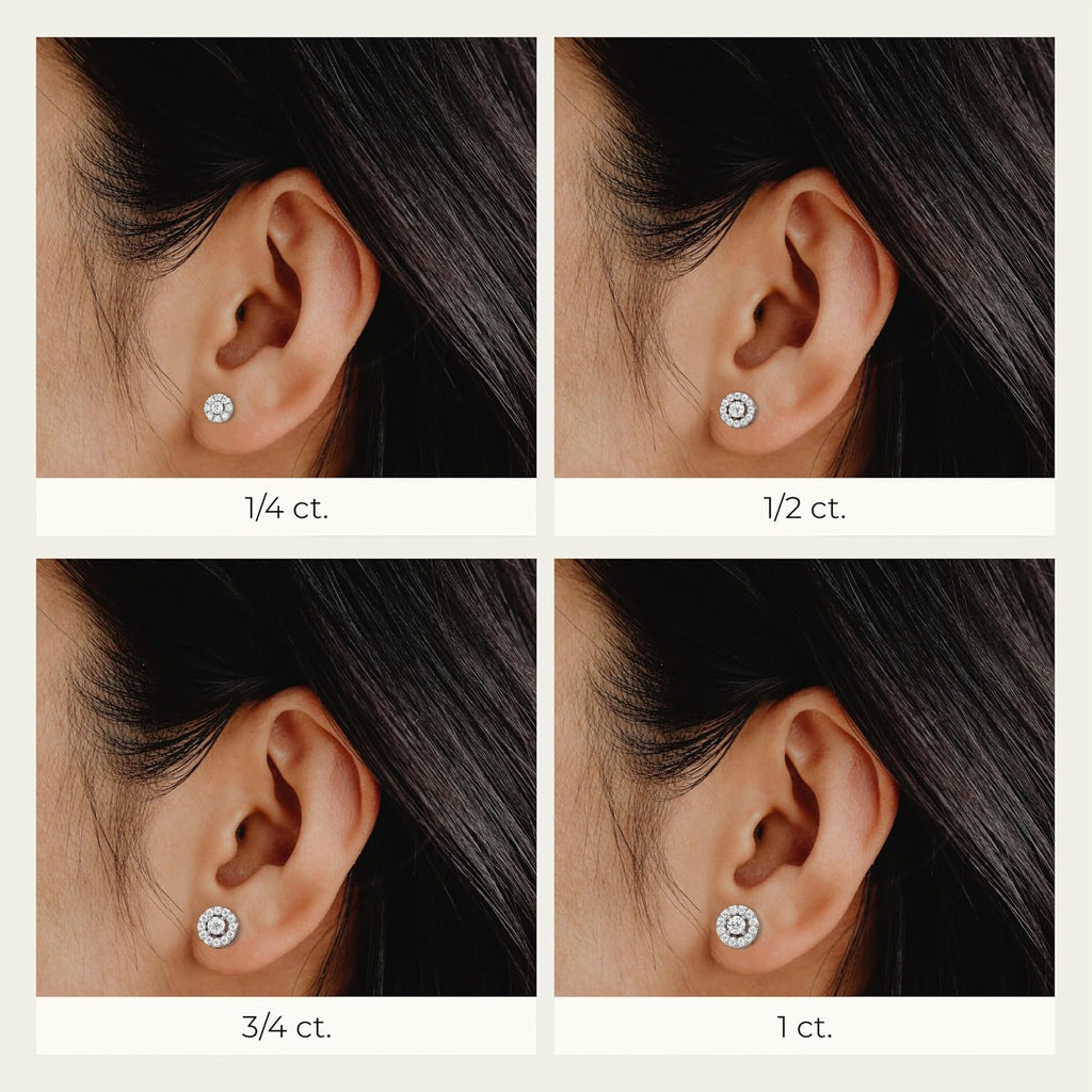 Gilded Lab-Grown Diamond Stud Earrings Sterling Silver and 14KT Yellow Gold Plated Silver | Round Halo Shaped Studs | Hypoallergenic Fine Jewelry | Prong Setting, Push Back Nut | SI1 Clarity, F Color 1/4, 1/2, 3/4, 1 ct tw
