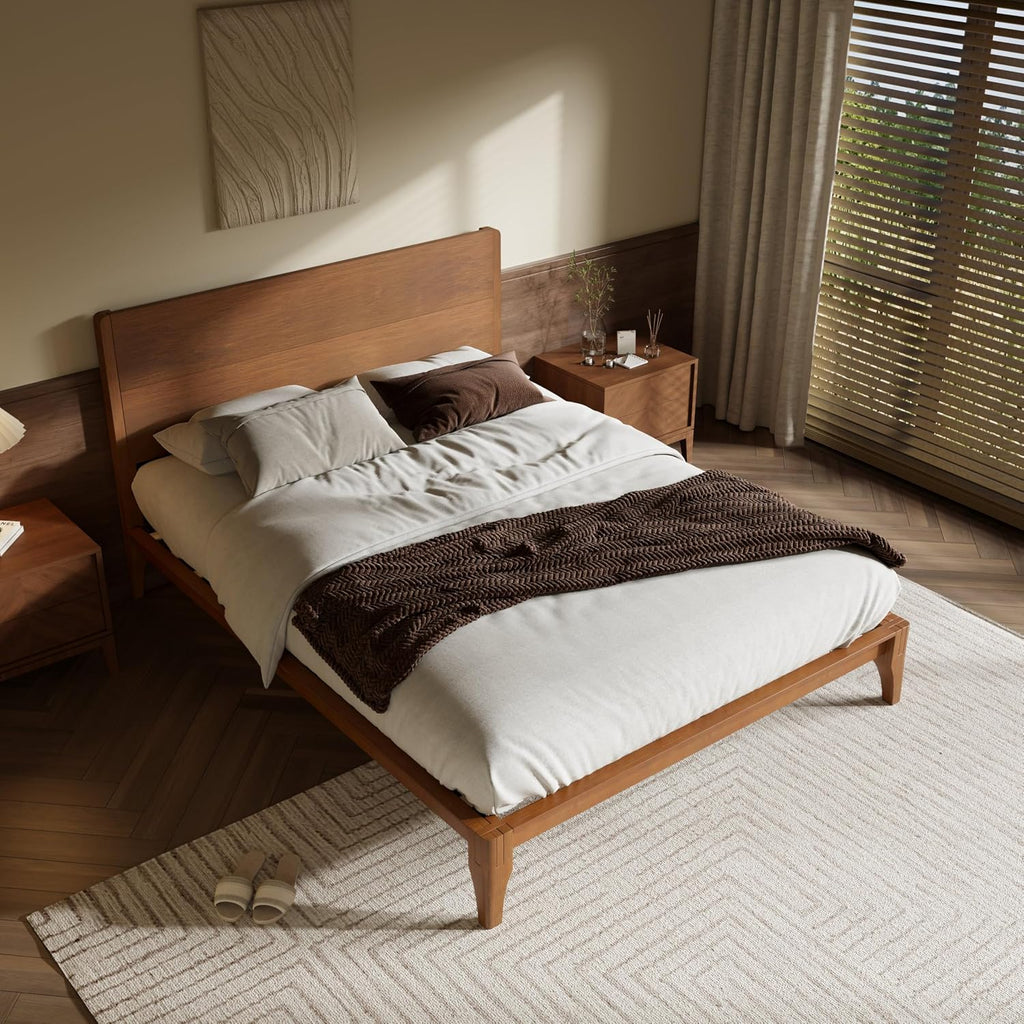 Merax Full Size Bamboo Platform Bed, Mid-Century Modern Bed Frame with Tall Headboard, Solid Sustainable Bedframe Full-Size, Wood Slat Support, No Box Spring Needed, Easy Assembly, Noise Free, Brown
