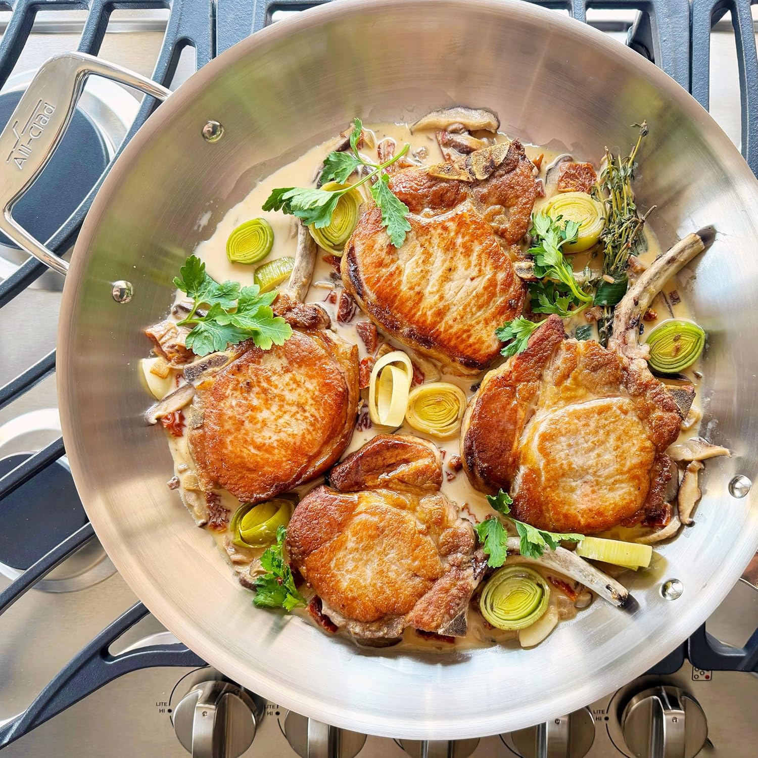 All-Clad D5® Stainless Steel Core 14 Inch Frying Pan Covered - Made in the USA - The Upgrade for Supremely Even Heat- Oven Safe & Induction Compatible Cookware