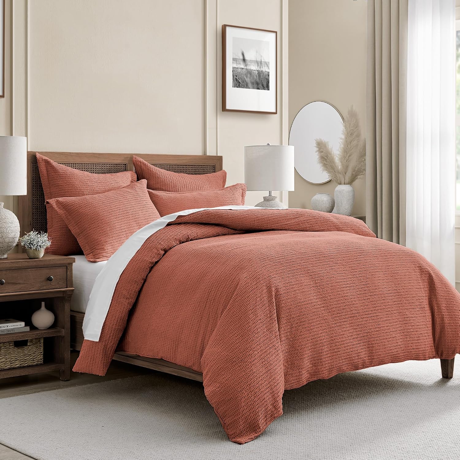 Levtex Home Cloud Waffle King/Cal King Comforter Set (106x94in) with 2 Pillow Shams (36x20in) - Solid Waffle Cotton Texture - Adobe - 100% Cotton King Size Comforter Set - Soft, Pre-Washed
