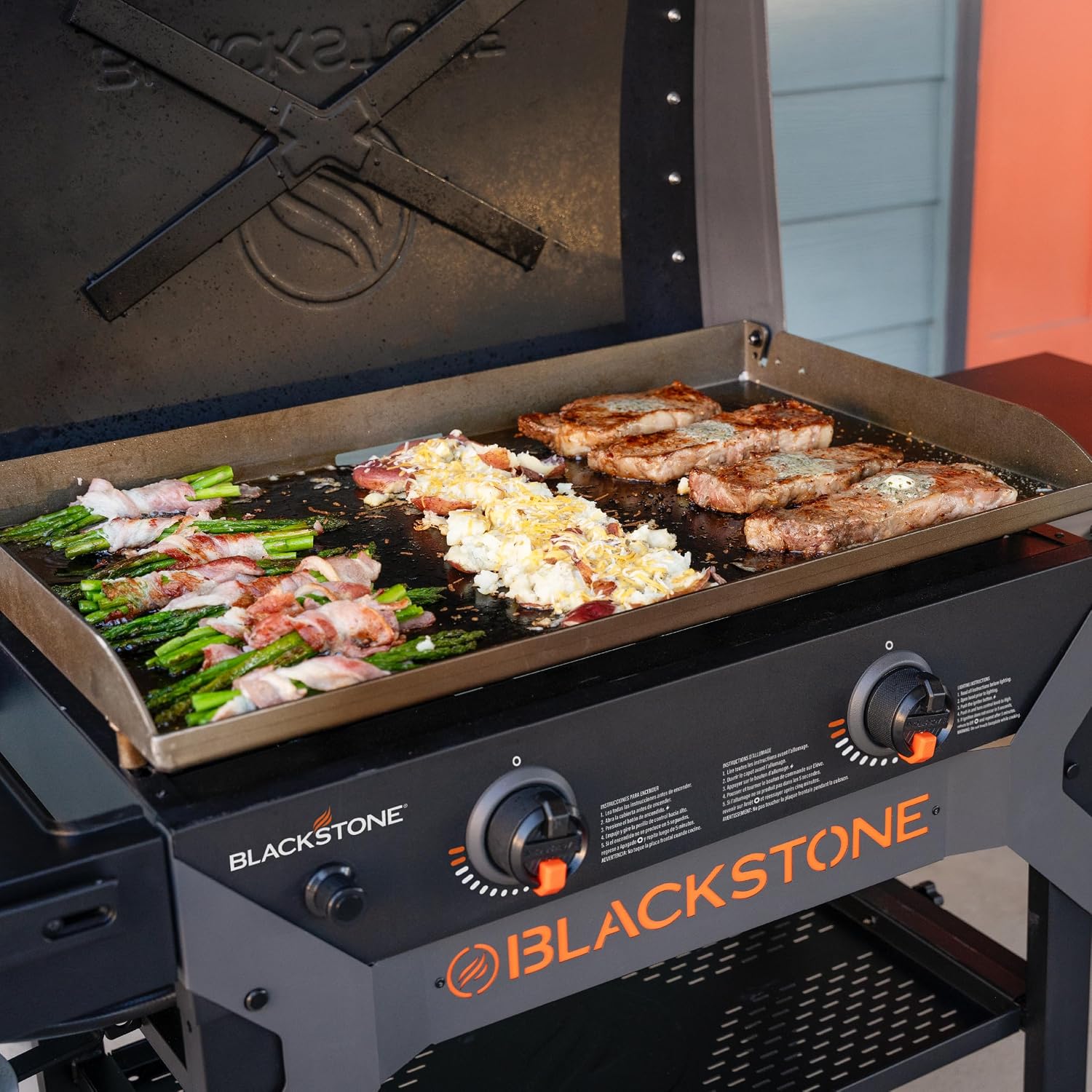 Blackstone 2311 Iron Forged 28' Omnivore Griddle with X-Braced Hood, Powder Coated Steel, Black