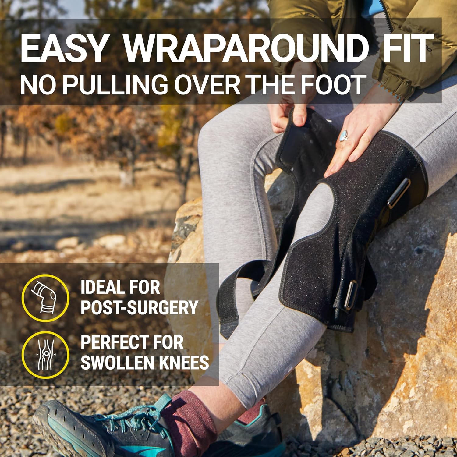 BioSkin Wraparound Hinged Knee Brace - Stays-in-Place Stability, Adjustable Compression Support for ACL/MCL, Meniscus & Arthritis, Lightweight Aluminum Side Hinges, Soft Breathable Hypoallergenic, Low-Profile (XX-Large)