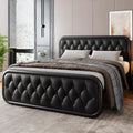 GalnFu Queen Metal Bed Frame, Upholstered Bed with Leather Button-Tufted Headboard & Footboard, Heavy-Duty U-Shape Platform Bed, Easy Assembly, Black