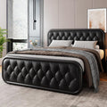 GalnFu Full Metal Bed Frame, Upholstered Bed with Leather Button-Tufted Headboard & Footboard, Heavy-Duty U-Shape Platform Bed, Easy Assembly, Black