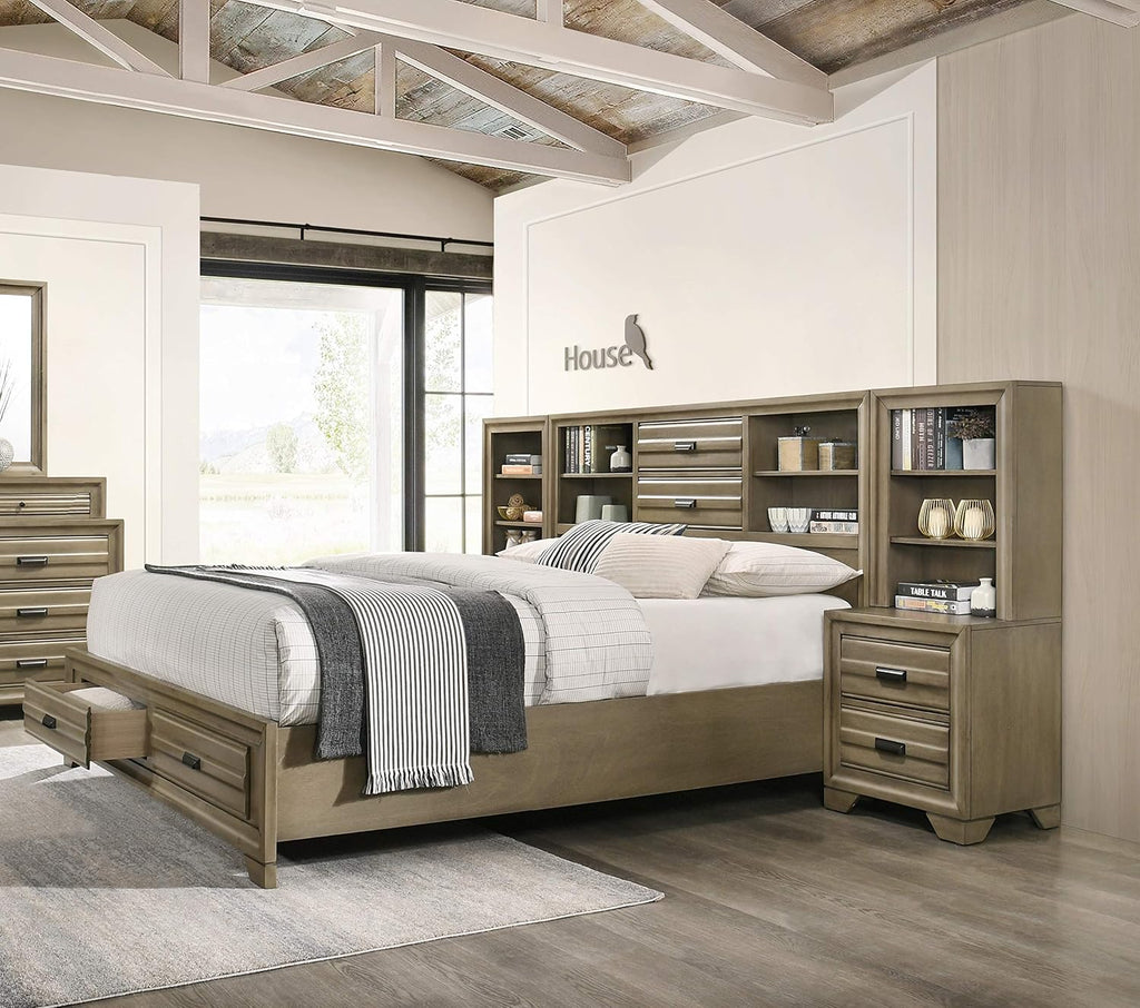 Roundhill Furniture Loiret Storage Platform King WallBed with Dresser and Mirror, Chest, Light Gray